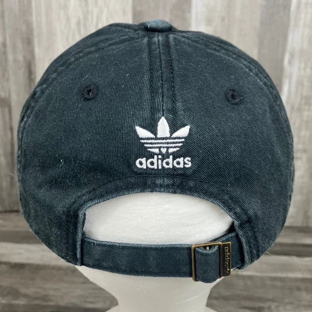 Adidas Originals Trefoil Relaxed Strapback Hat Faded Black Washed Cotton Cap